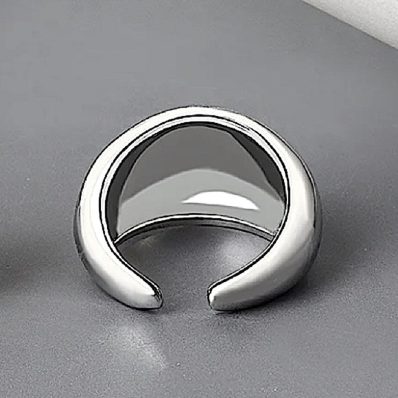 Sterling Silver Geometric Glossy Cuff Minimalist Statement Ring Set - Picture 10 of 12